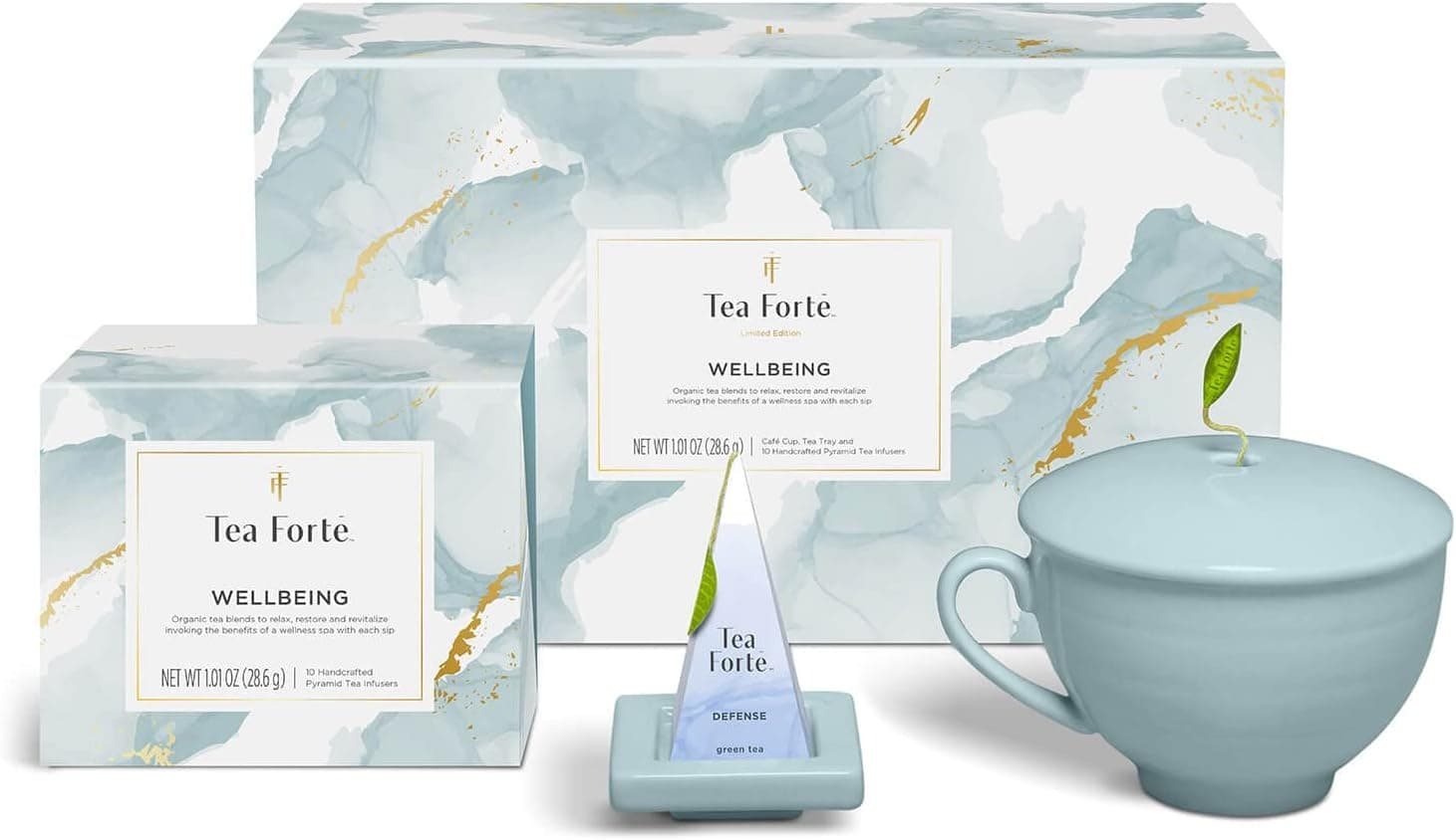 Tea Forte Wellbeing Mother's Day Tea Gift Set — Cafe Cup, Tea Tray & 10 Wellness Pyramid Infusers by tea forte