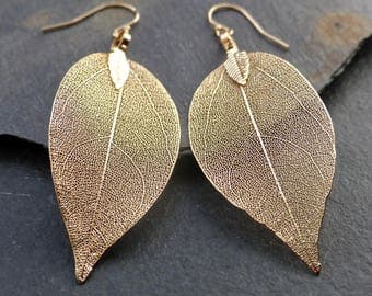 18K Gold Dipped Real Leaf Earrings with 14K Gold Filled hooks by etsy