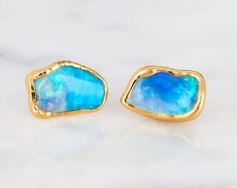 Raw Opal Stud Earrings by etsy