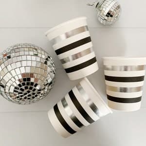 Birthday Cups Silver & Black Striped Cups : Set of 8 by etsy