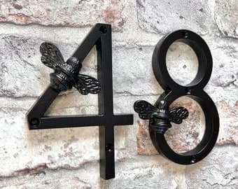 Modern Black House Number, 5 inch Iron Address Sign with Bee by etsy