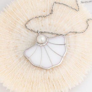 Stained glass pearl necklace Mothers Day gift Shell jewelry by etsy