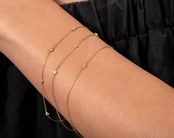 14k Solid Gold Diamond Station Bracelet by etsy