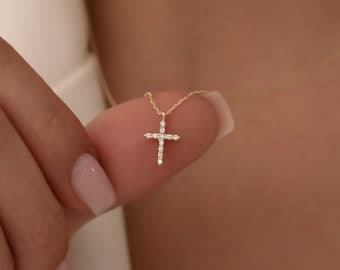 Dainty Diamond Cross Necklace by etsy