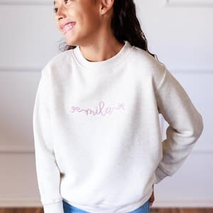 Personalized Bow Toddler Sweatshirt-Name with Bow-Trendy-Embroidery name-Personalized Kid Sweater by etsy