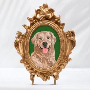 Hand-Painted Watercolor Pet Portrait in Gold Frame: Custom Dog Painting, Gift for Cat Lover by etsy