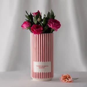 Personalized Red and White Striped Ceramic Vase: Handmade Minimalist Decor by etsy