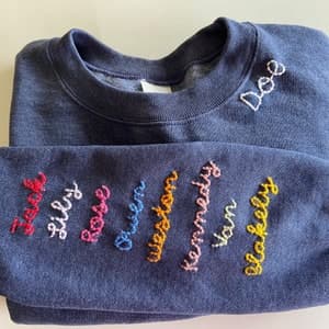 Embroidered Name Sweatshirt, Custom Family Names, Hand Embroidered by etsy
