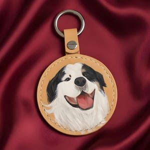 Custom Hand-Painted Pet Portrait Leather Keyring: Personalized Dog Memorial by etsy
