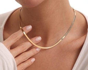 18k Gold Herringbone Chain Necklace by etsy