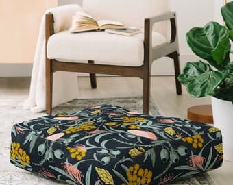 Floral Boho Floor Pillow: Square or Round Meditation Cushion, Floor Seating by etsy
