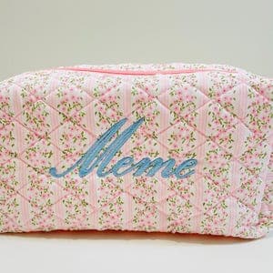 Personalized Floral Quilted Makeup Bag: Embroidered Cosmetic Gift by etsy