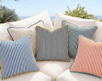 Striped Cotton Pillow Cover Square Throw Cushion Modern Outdoor Indoor Sofa Decor by etsy
