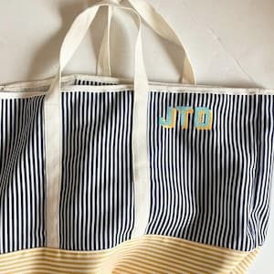 Personalized Striped Beach Tote Bag: Embroidered Initial Gift by etsy