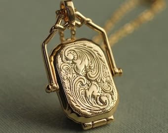 Gold Victorian Locket Necklace: Personalized Photo Pendant Memorial Gift LKVM-7 by etsy