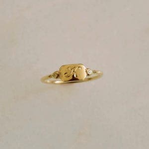 14k Gold Octagon Signet Ring – Hand-Engraved Initial, Diamond Accents by etsy