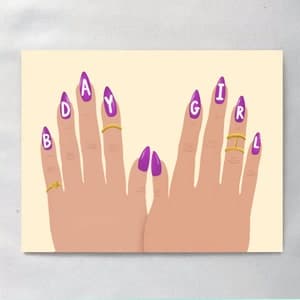 Birthday Girl Nail Art Card, Hot Pink Manicure Design by etsy