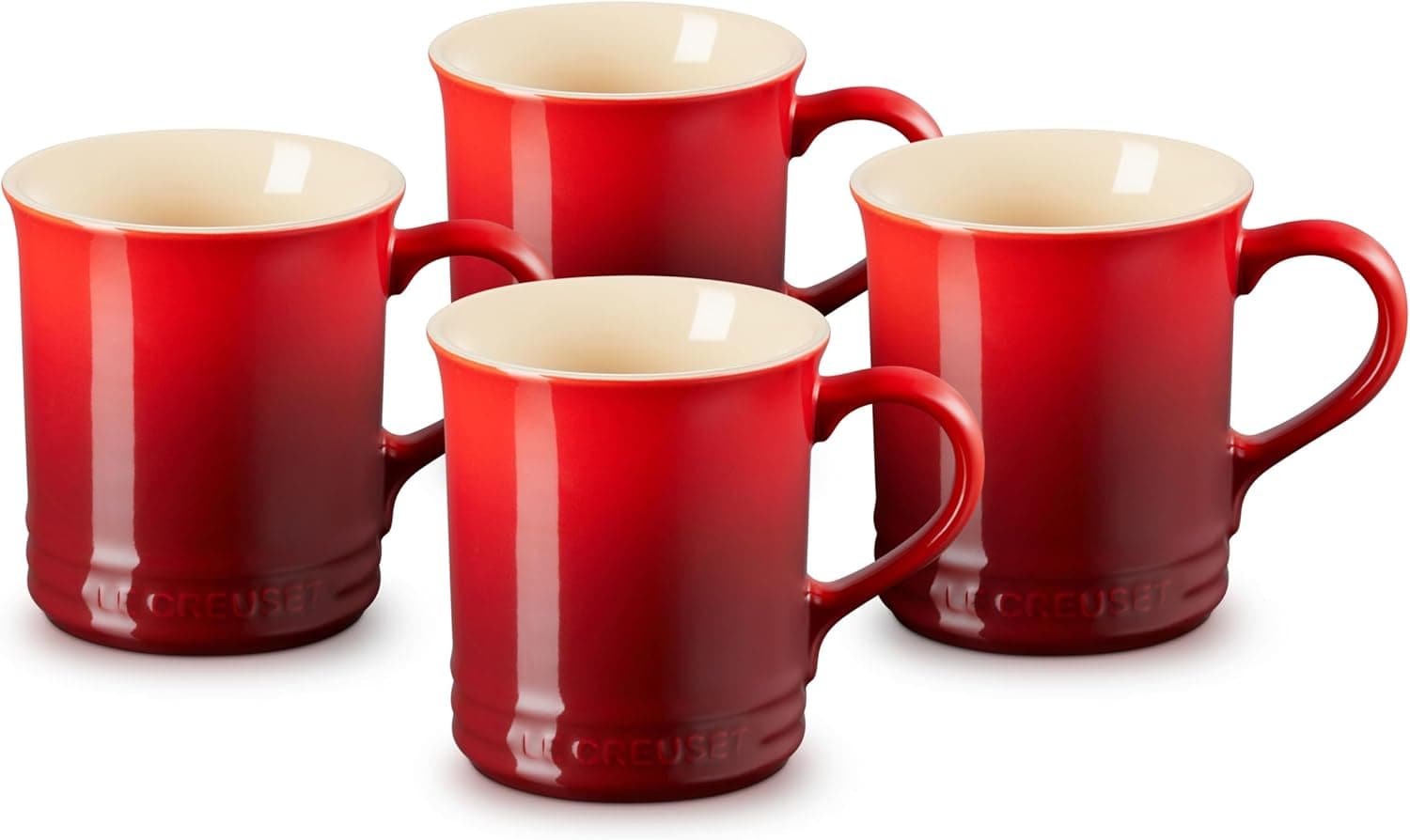Le Creuset Stoneware Set of 4 Mugs, 14 oz. — Cerise by le creuset